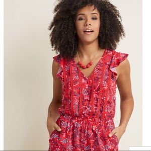 ModCloth red floral romper NWT!